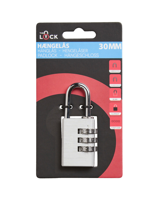 Hengelås m/kode 30 mm aluminium